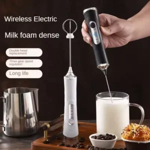 Rechargeable Milk Frother & Egg Beater with Dual Whisk Heads | Electric Bubbler for Coffee, Cappuccino & Baking